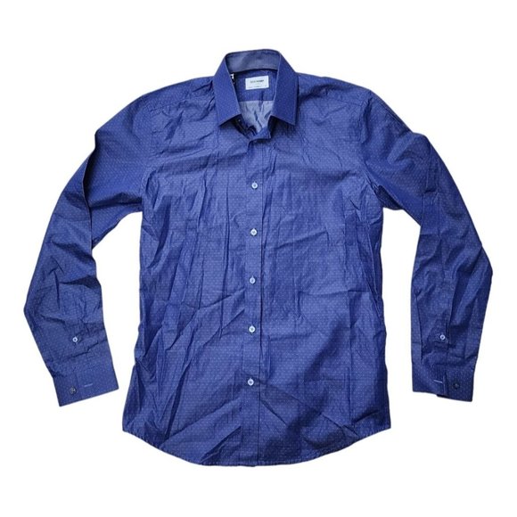 Duchamp London NWT Blue Purple Dot Longsleeve Tailored Fit Shirt 39 15 1/2 - Picture 1 of 4